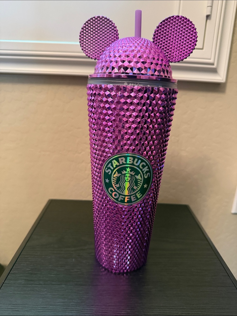 NWOT Starbucks Pink-Purple Tumbler with Ear Lid and Straw